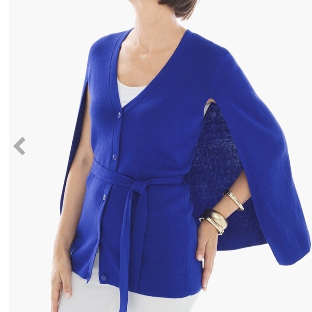 Chico's Women's Cotton Karla Cape Belted Cardigan Sweater 0 Preppy Coastal Retro